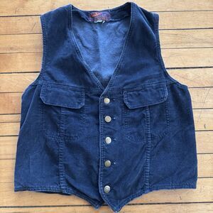 Landlubber blue Corduroy Vintage 70s  Vest Button Navy Pockets Western Vtg Sz m